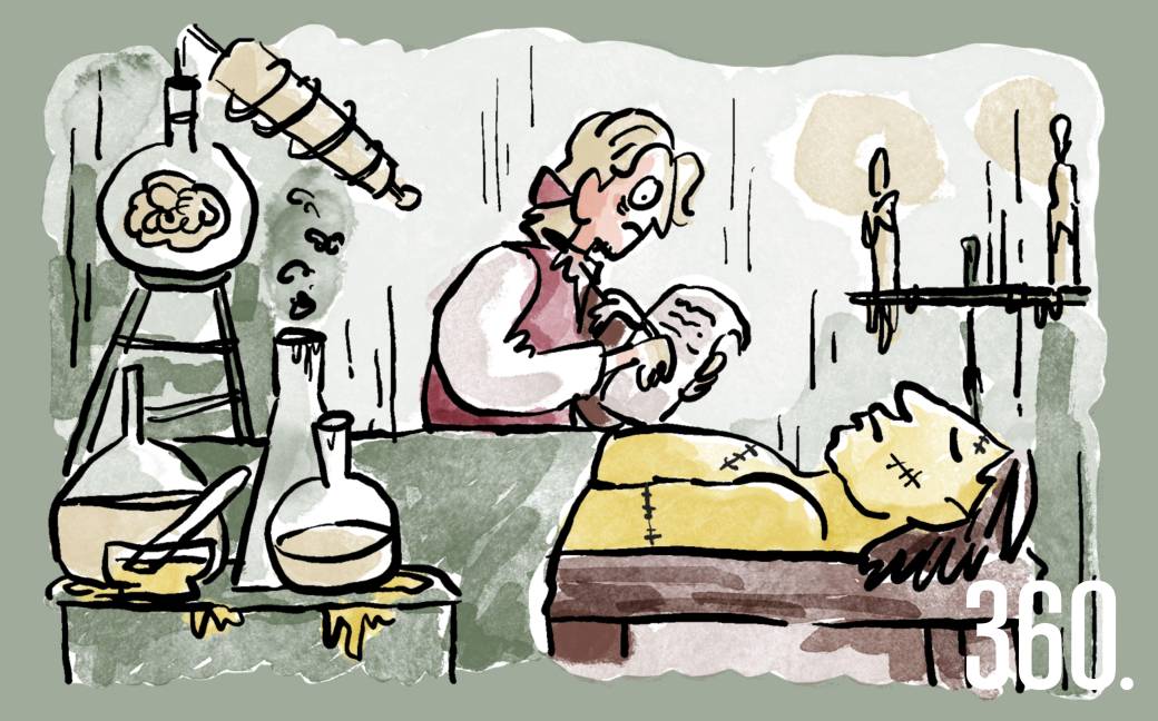Representación de la creación de Frankenstein.
