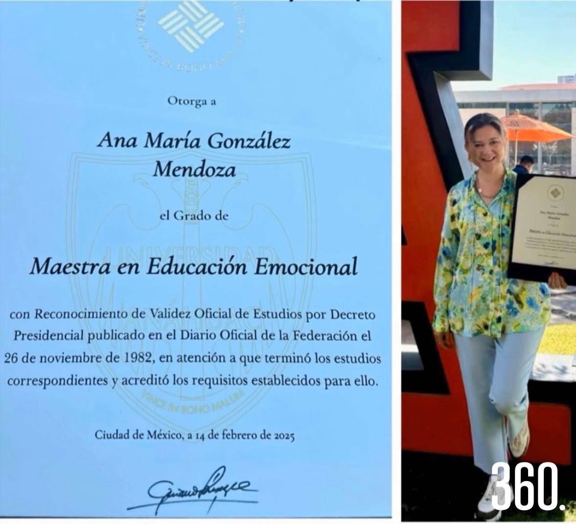 $!Ana María con su título.