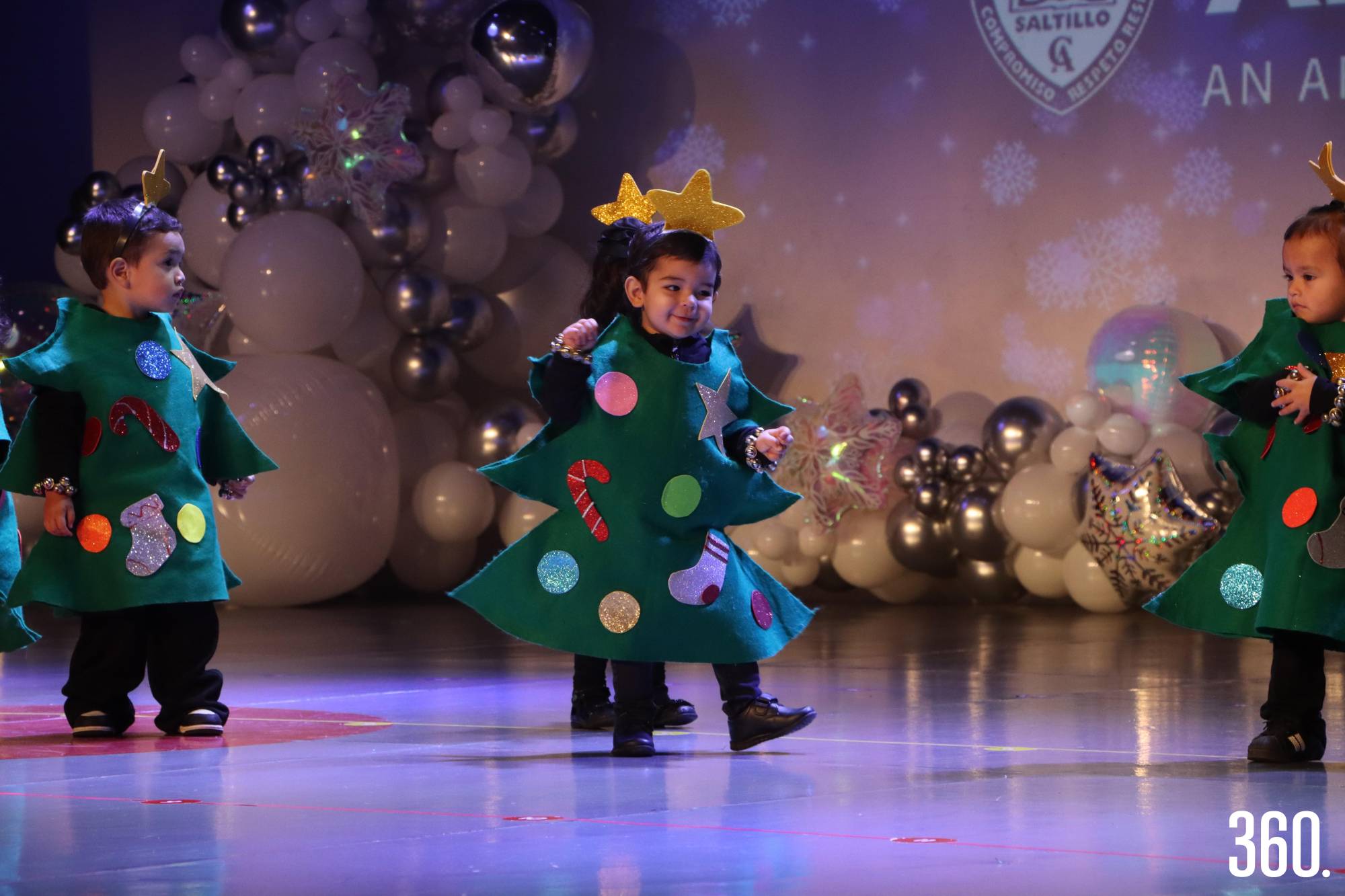 $!Un pequeño pino ilumina el escenario con su ternura navideña.