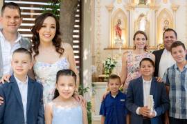 Santiago con sus padres, Francisco Borjón, Alejandra de León y su hermana Amalia Borjón./José Carlos con sus padres, Humberto Pérez y Lucía Borjón y sus hermanos, Julián y Ricardo Pérez.