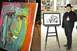 Juan Sebastián Barberá y parte de su obra expuesta.