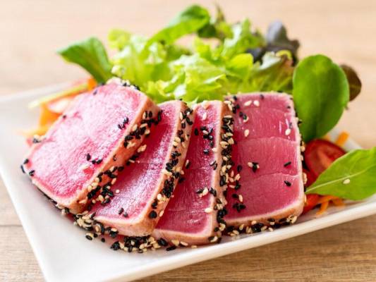 fresh tuna raw with vegetable salad - healthy food