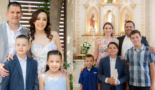 Santiago con sus padres, Francisco Borjón, Alejandra de León y su hermana Amalia Borjón./José Carlos con sus padres, Humberto Pérez y Lucía Borjón y sus hermanos, Julián y Ricardo Pérez.