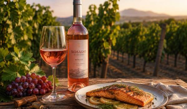 Un vino rosado mexicano acompaña este recorrido por los ciclos de la vid y marida con un salmón a la parrilla con hierbas finas.