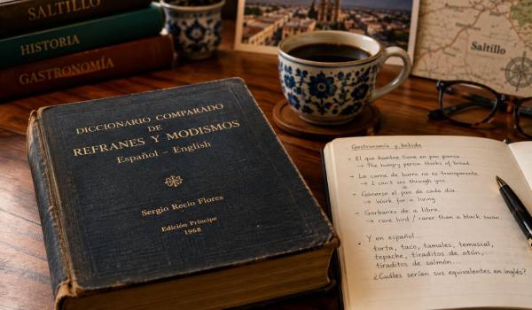 Un antiguo diccionario de refranes español-inglés se convierte en uno de los hallazgos del autor, quien explora sus páginas en busca de expresiones relacionadas con la gastronomía y la bebida.
