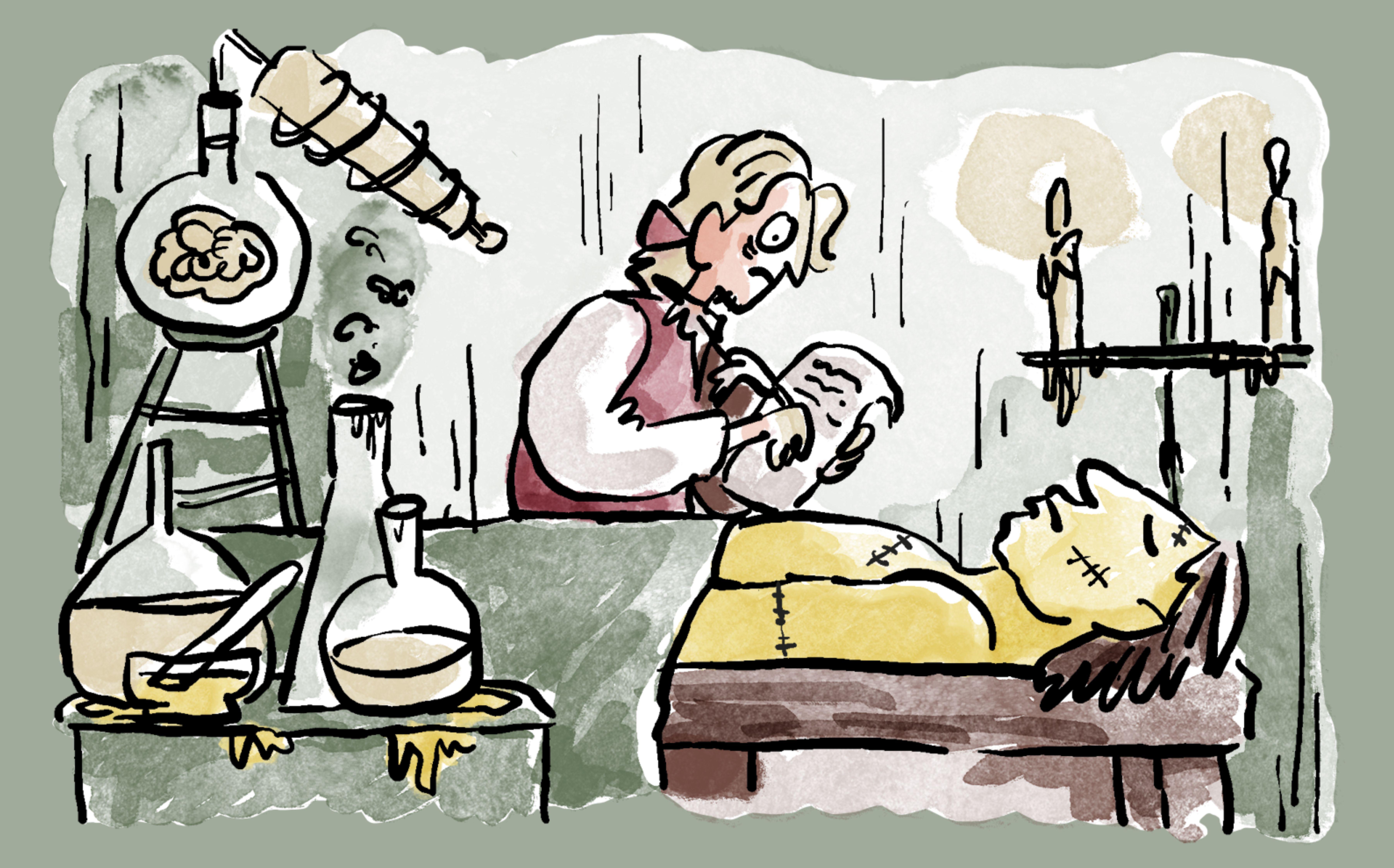 Representación de la creación de Frankenstein.